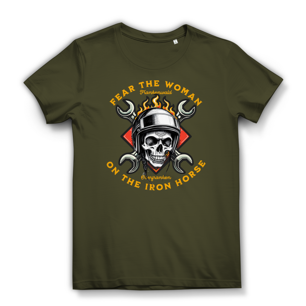 FEAR THE WOMAN ON THE IRON HORSE - Biker Shirt für Damen