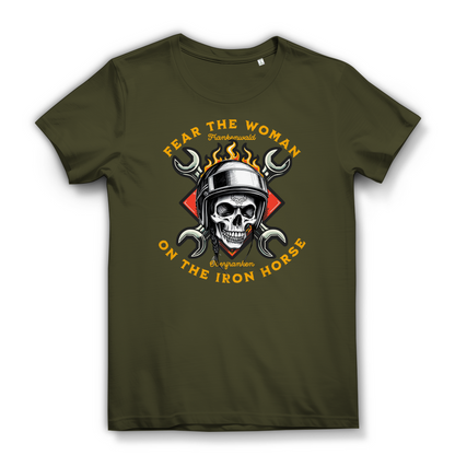 FEAR THE WOMAN ON THE IRON HORSE - Biker Shirt für Damen