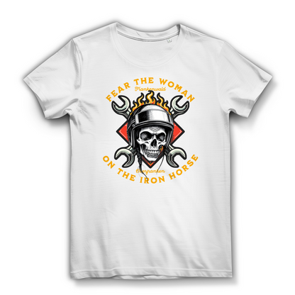FEAR THE WOMAN ON THE IRON HORSE - Biker Shirt für Damen