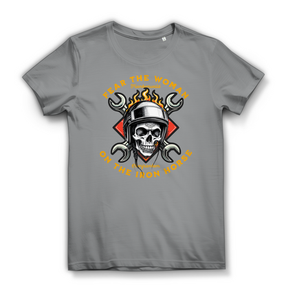 FEAR THE WOMAN ON THE IRON HORSE - Biker Shirt für Damen