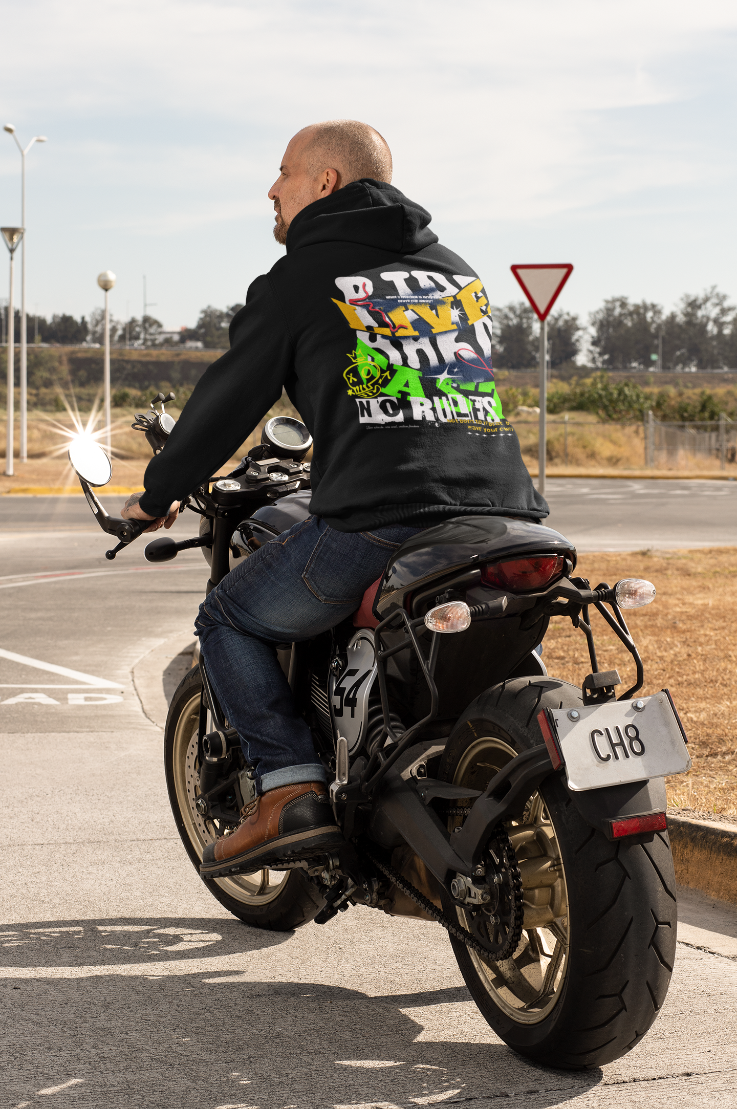 RIDE HARD LIVE FAST NO RULES - Oversize Biker Hoodie ohne Kordel