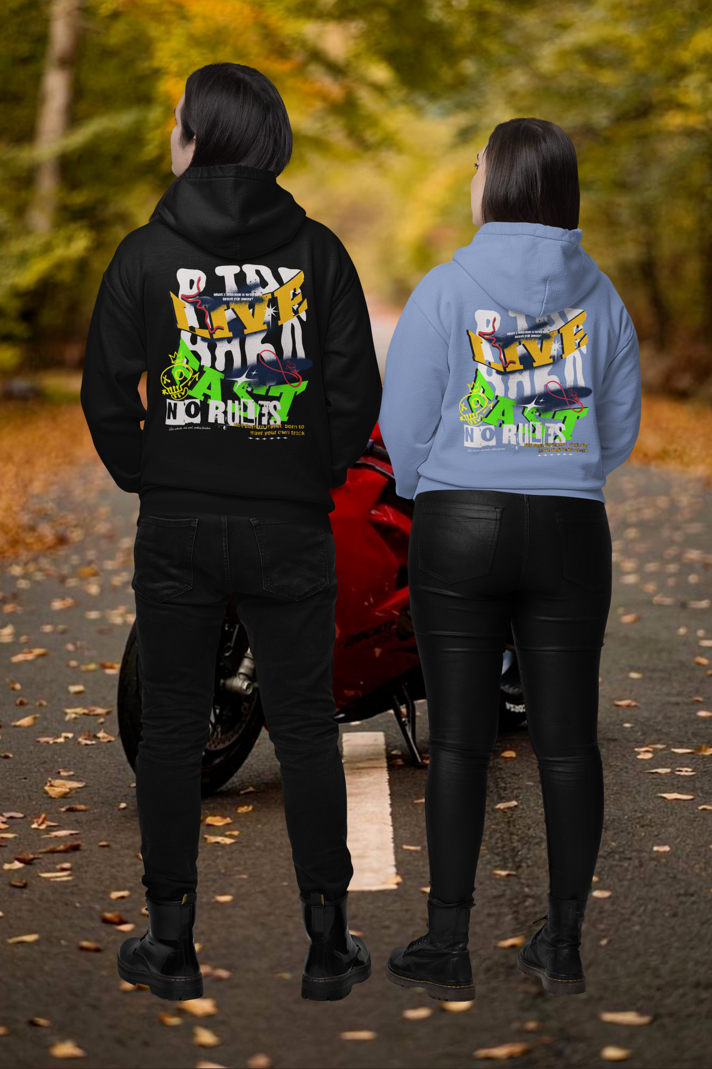 RIDE HARD LIVE FAST NO RULES - Oversize Biker Hoodie ohne Kordel